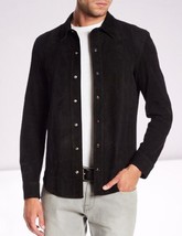 Camisa de cuero de gamuza negra para hombre Chaqueta Casual por encargo... - £120.04 GBP