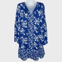 White House Black Market Blue Flowy Boho Floral Dress w/tassels tie neck... - $37.74
