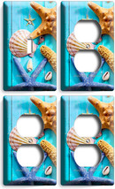 Rustic Turquoise Wood Nautical Sea Shell Starfish 1 Light Switch 3 Outlet Plates - £28.98 GBP