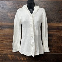 Allison Brittney Hooded Sweater Cardigan Woman Size PM Ivory Hoodie Rib Waist - £10.38 GBP