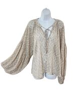 BY TOGETHER Sheer CHIFFON Gray L Balloon Sleeve PEASANT BLOUSE All-Sheer - $19.79