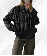 Vintage Black Leather Bomber Jacket: Oversized Retro Moto Style - $199.99