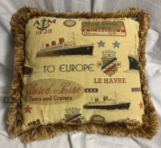 Borgata Designer Throw Pillow Manuel Canvas Titanic Nautical With Fringe 16”x16” - £48.98 GBP