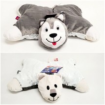 NEW Flipazoo Reversible Pillow 15.5 in. plush gray husky &amp; white bear w/ sequins - £8.82 GBP