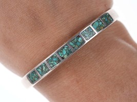 Vintage Native American Turquoise Chip inlay sterling Cuff bracelet - £106.84 GBP