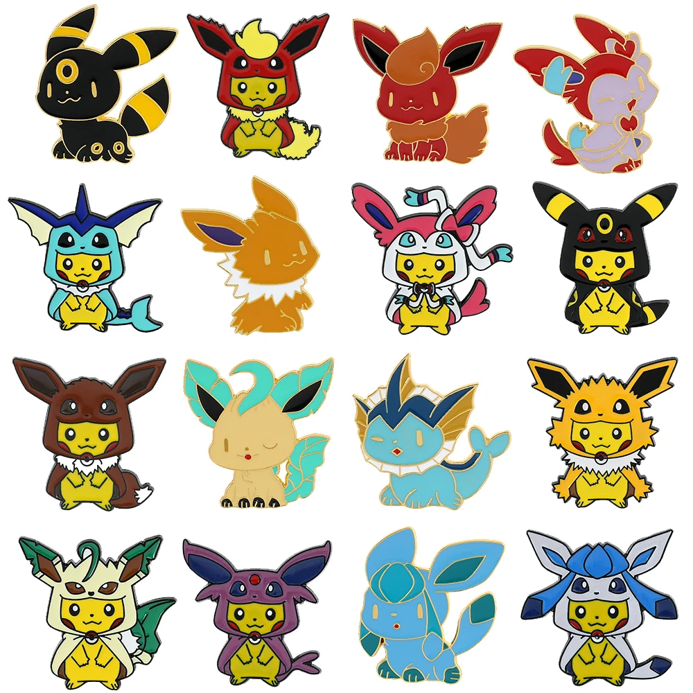 Cartoon Pokemon Enamel Lapel Pins Kawaii Pikachu Eevee Metal Badges for Backpack - £8.80 GBP