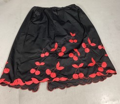 Black Half Slip With Embroidered Red Cherries - Medium - $14.84