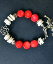 Coral Bracelet, Red Coral Bracelet, Shell, Silver, Red Coral, Beach Jewelry, B20 - £13.42 GBP