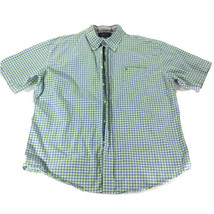 Tommy Hilfiger Button Up Shirt Large Crest Logo  Blue Green Casual Men XL Pocket - £8.39 GBP