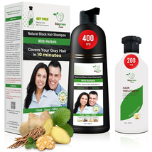 Herbal Natural Black Hair Color Shampoo (400Ml) with 200Ml Hair Treatment for Gr - £27.05 GBP