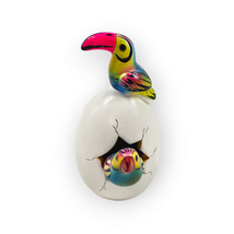 Hatched Egg Pottery Bird Rainbow Toucan Parrot Mexico Hand Painted Signe... - $14.83