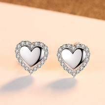 Love Heart Stud Earrings South Korea S925 Silver Earrings Glossy Heart-Shaped Di - £15.05 GBP
