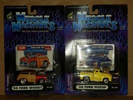 Muscle Machines lot of 2 1:64 Red &#39;50 Ford Woody &#39;56 Pickup Diecast 01-2... - $9.89