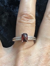 Cushion-Cut Garnet and White Topaz Ring in Sterling Silver - £59.69 GBP