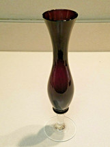 Vintage Purple Amethyst 9 3/4” Tall Hand Blown Glass Bud Vase Japan - £11.70 GBP