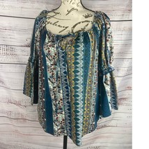 Chenault Boho Blouse Top Womens M Scoop Tie Neck Bell Sleeves Paisley Co... - £8.42 GBP