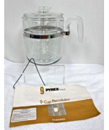 Pyrex Flameware Glass Coffee Maker Pot Percolator 9-Cup 7759 Paperwork D... - $84.15