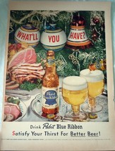 Pabst Blue Ribbon Christmas Advertising Print Ad Art 1940s - £7.86 GBP