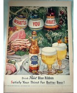 Pabst Blue Ribbon Christmas Advertising Print Ad Art 1940s - £7.96 GBP