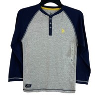 U.S. Polo Assn. Boys Youth SZ 8 T-Shirt Henley Long Sleeve Gray Blue New - £7.80 GBP