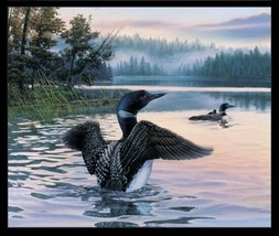 36&quot; X 44&quot; Panel Loons On Lake Birds Nature Scenic Cotton Fabric Panel D478.59 - £25.57 GBP