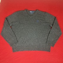 Polo Ralph Lauren Sweater Mens Medium Grey 100% Lambs Wool V-Neck Pullov... - $26.91