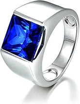 2.00 Ct Princess Cut Blue Sapphire Men&#39;s Wedding Ring 14k White Gold Finish - £103.77 GBP