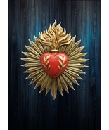 Sacred Heart Milagro Heart Large Antique Heart with Solar Flame Wall Decoration - $38.61