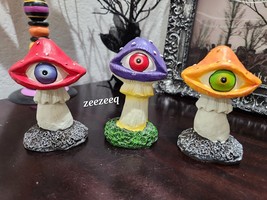 3pc Halloween Scary Eyeball Mushroom Fairy Garden Resin Figurine Decor 4.5&quot; - £26.81 GBP