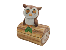 Vintage Lefton Owl on a Branch Trinket Box Hand Painted Porcelain MCM 2.5x2x3&quot; - £13.84 GBP