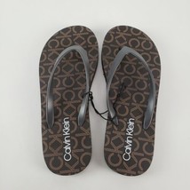 Calvin Klein Womens Flip Flops Brown Size 6 New KCSARMINE Monogram - £15.58 GBP