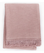 Sferra Dorio Throw Blanket Blossom Pink Cotton Textural Weave Fringed 51... - £52.08 GBP