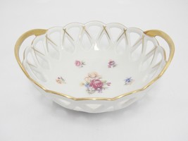 Vintage GDR Reticulated Porcelain Bowl by Martinroda PM&amp;M Gilded Floral ... - £14.76 GBP