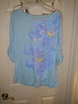 White Stag Blue Floral 3/4 Sleeve Top - $19.99