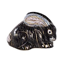 Vintage Cloisonne Bunny Rabbit Figurine Collectible Black Gold - £23.89 GBP