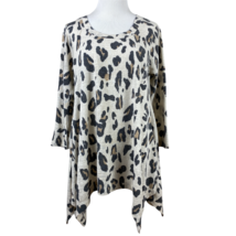 Premise Tunic Top Womens Medium Leopard Print Shark Bite 3/4 Sleeve Scoop Neck - £14.06 GBP
