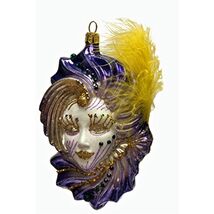 Purple Venetian Mask with Yellow Feather Polish Glass Christmas Tree Orn... - $49.98