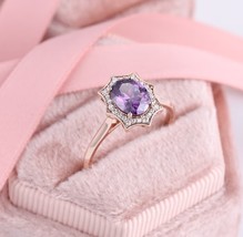 2Ct Oval Cut Lab-Created Halo Amethyst Engagement Ring 14K Rose Gold Plated - $137.19