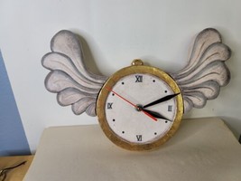 Hand Carved Indonesia Time Flies Clock with Wings 13 Inches - $19.80