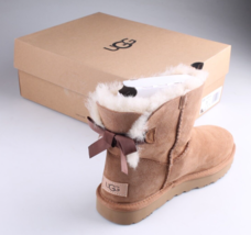 UGG Women&#39;s Mini Bailey Bow II US Chestnut Authentic 7 9 New In Box - $129.97