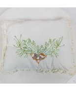 Vintage Hand Crafted Cross Stitch Throw Pillow 10x8 Inch Green Orange Pink - $14.00