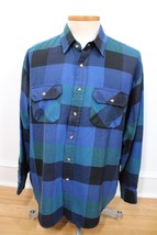 Vtg Northwest Territory XL Blue Green Check Plaid Long Sleeve Button Front Shirt - £16.52 GBP