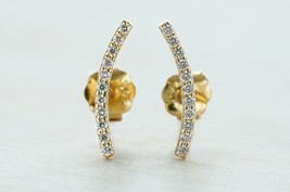 Climber Diamond Earring Studs 14k Solid Gold Curved Bar Diamond Earrings... - $343.62+