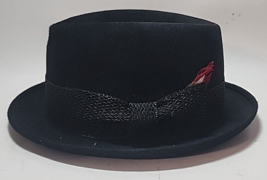 Vintage Pilgrim Men&#39;s Black FEDORA Hat Imported Fur Felt Sz 6 7/8 - £38.92 GBP