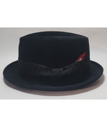 Vintage Pilgrim Men&#39;s Black FEDORA Hat Imported Fur Felt Sz 6 7/8 - £38.98 GBP