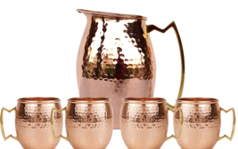 Jug Pitcher Moscow Mule Pure Soli With Set of 4 Beer Mug Pure copper Ham... - £114.93 GBP
