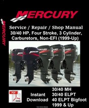 Mercury Outboard Repair Service &amp; Shop Manual 30/40 HP (3 Cylinder, 4 Stroke, Ca - £7.86 GBP