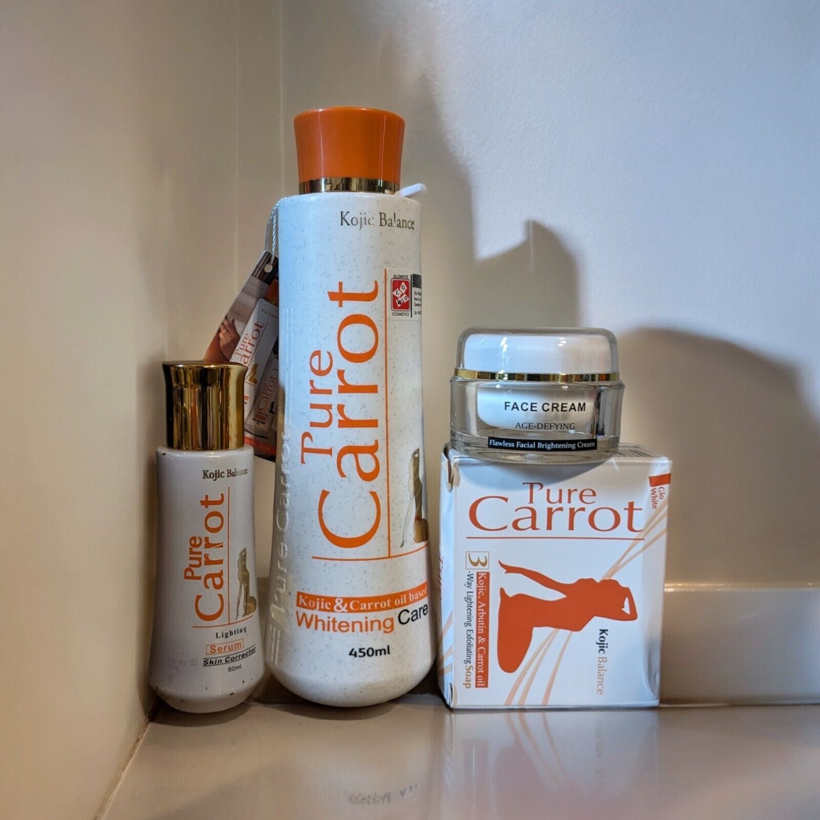 Pure Carrot Kojic Balance Whitening Lotion 450ml & Body Soap 190g, Serum
