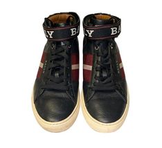 Bally Switzerland Leather High Top Sneakers Black Red Stripe Men’s US 9 Designer image 2
