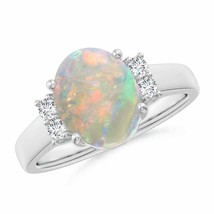 ANGARA Oval-Shaped Opal Solitaire Ring with Diamond Accents in 14K Gold - £880.71 GBP